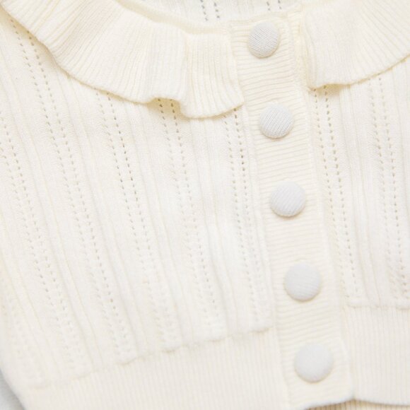 For Love & Lemons XS Camille Pointelle Knit Ruffle Crop Cardigan Top Sweater - Picture 10 of 16